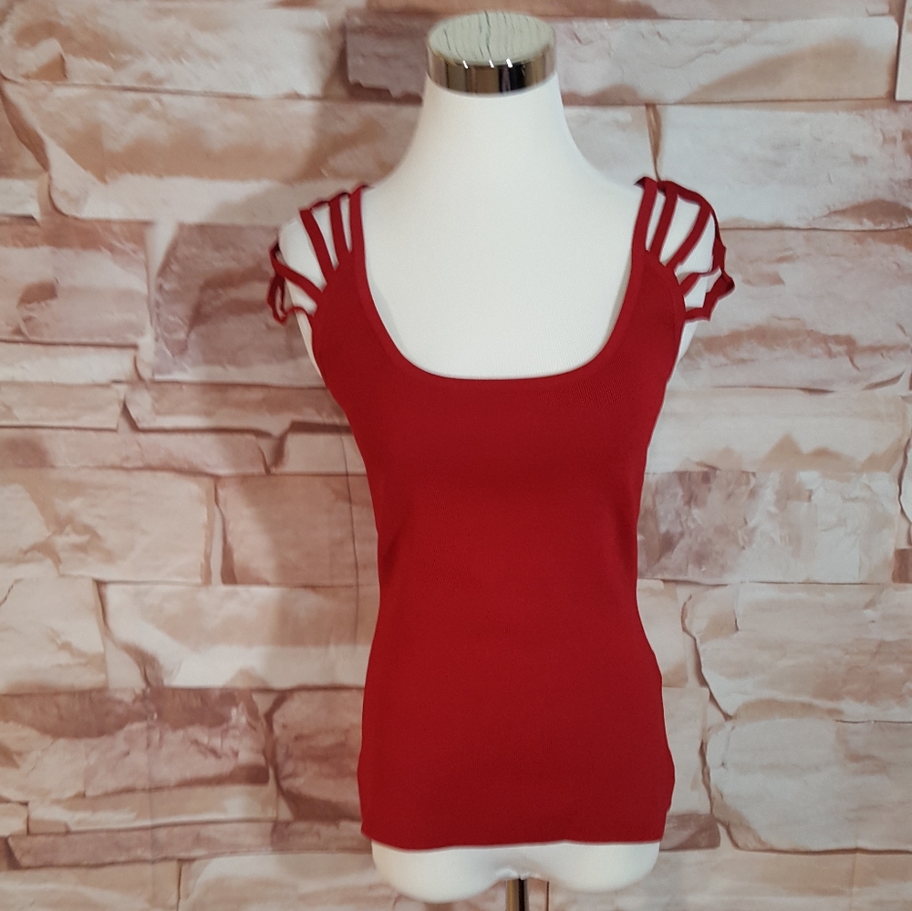 Boston Proper Red Strappy Sleeve Top